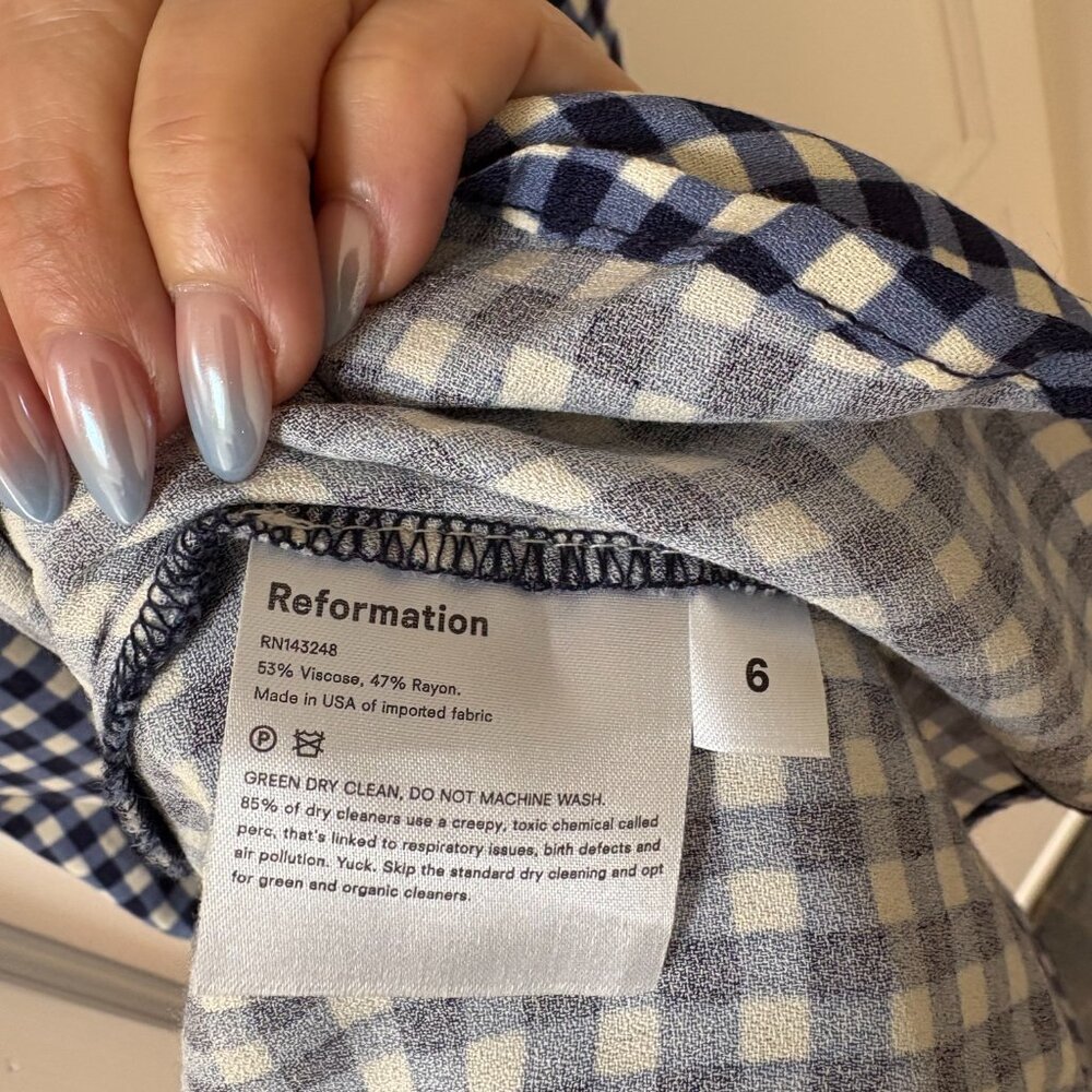 Reformation Fauna Blue Gingham Midi Dress Size 6 - Picture 6 of 6